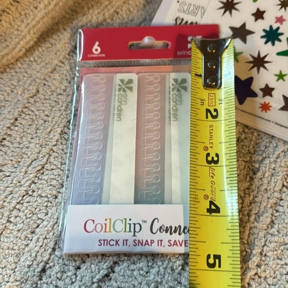 Erin Condren CoilClip Connectors (6) & 3 Sheets Stickers (stars, gift, sayings)